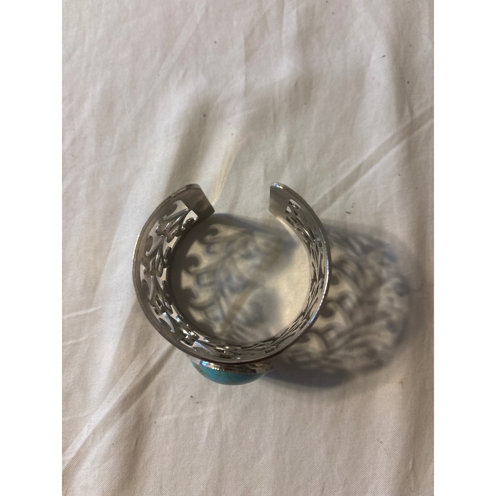 Unbranded Turquoise Cuff Bracelet Women OS Silver Filigree Southwestern Boho - Picture 2 of 5
